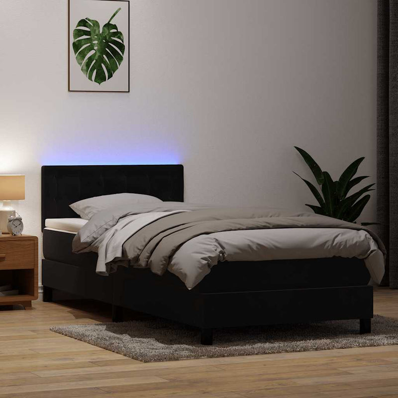 vidaXL fekete bársony rugós és LED-es ágy matraccal 90x210 cm