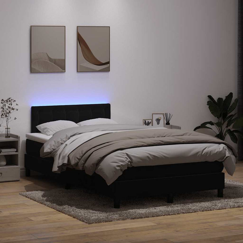vidaXL fekete bársony rugós és LED-es ágy matraccal 120x210 cm