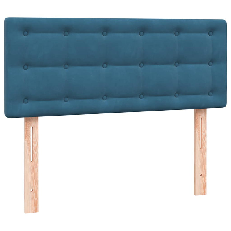 vidaXL sötétkék bársony rugós és LED-es ágy matraccal 120x220 cm