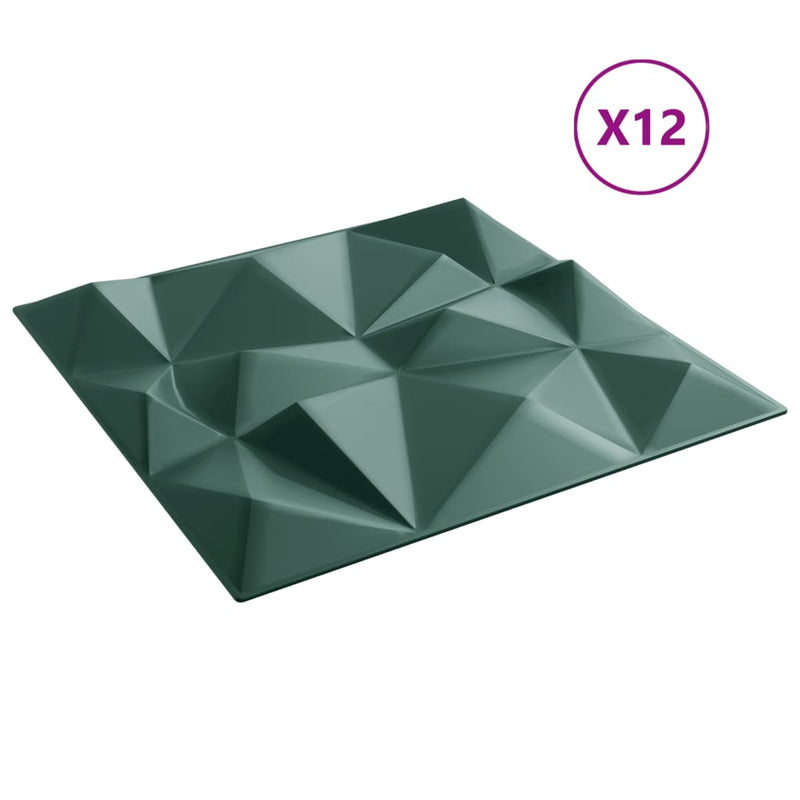 vidaXL 12 db zöld XPS gyémántmintás fali panel 50 x 50 cm 3 m²