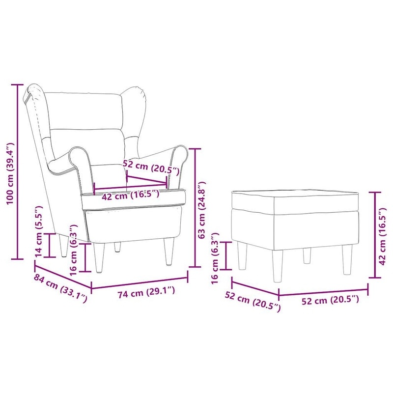 vidaXL krémszínű szövet fotel lábzsámollyal