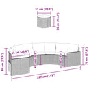 vidaXL fekete polirattan félkör kerti kanapé asztallal és párnákkal