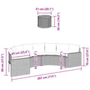 vidaXL fekete polirattan félkör kerti kanapé asztallal és párnákkal