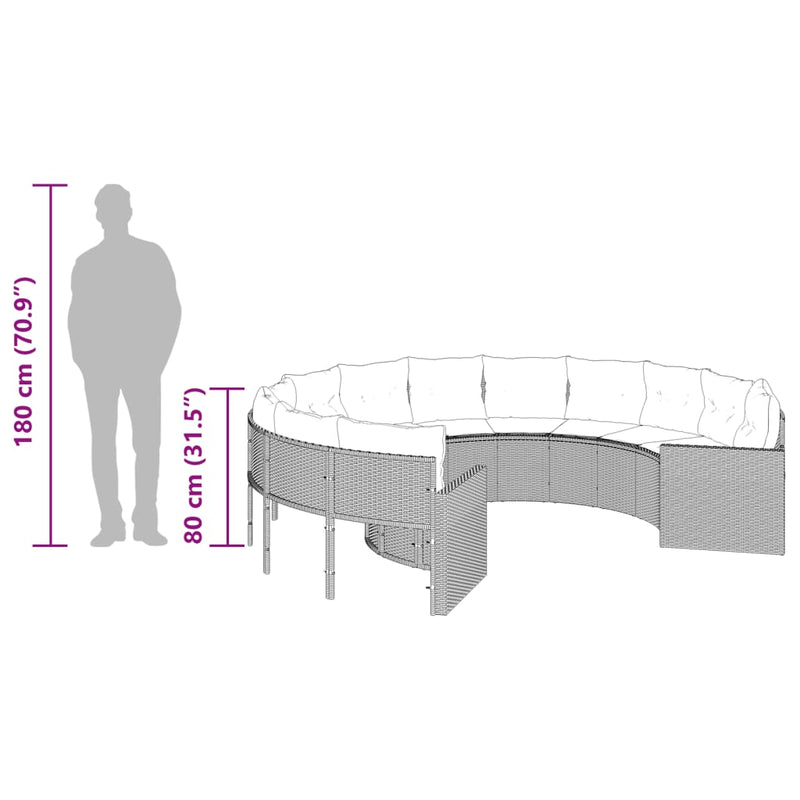 vidaXL bézs polirattan kerek kerti kanapé párnákkal