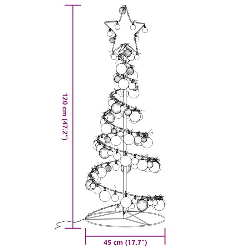 vidaXL meleg fehér karácsonyfa fénykúp gömbökkel 80 LED 120 cm