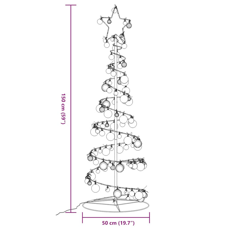 vidaXL meleg fehér karácsonyfa fénykúp gömbökkel 100 LED 150 cm