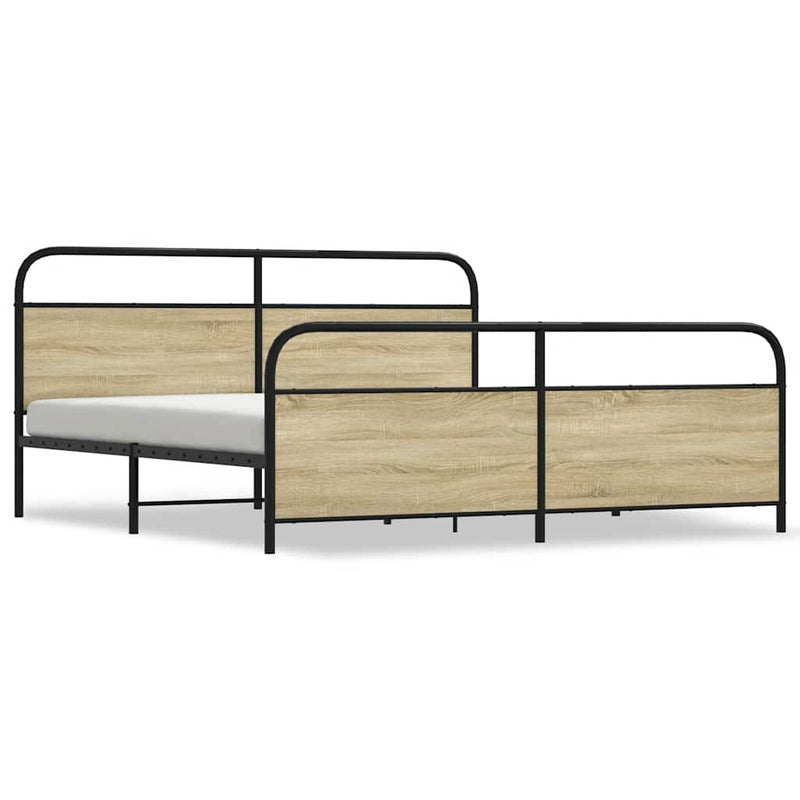 vidaXL sonoma tölgy színű fém ágykeret matrac nélkül 183 x 213 cm