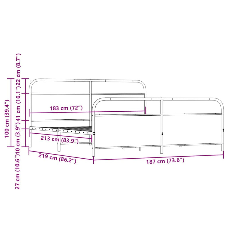 vidaXL sonoma tölgy színű fém ágykeret matrac nélkül 183 x 213 cm