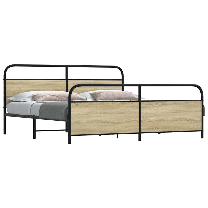 vidaXL sonoma tölgy színű fém ágykeret matrac nélkül 183 x 213 cm