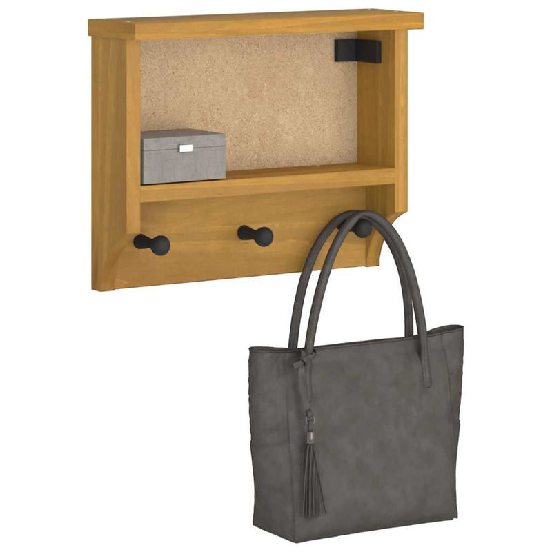 vidaXL SANDNES tömör fenyőfa falra szerelt kabátállvány 45x12x35 cm