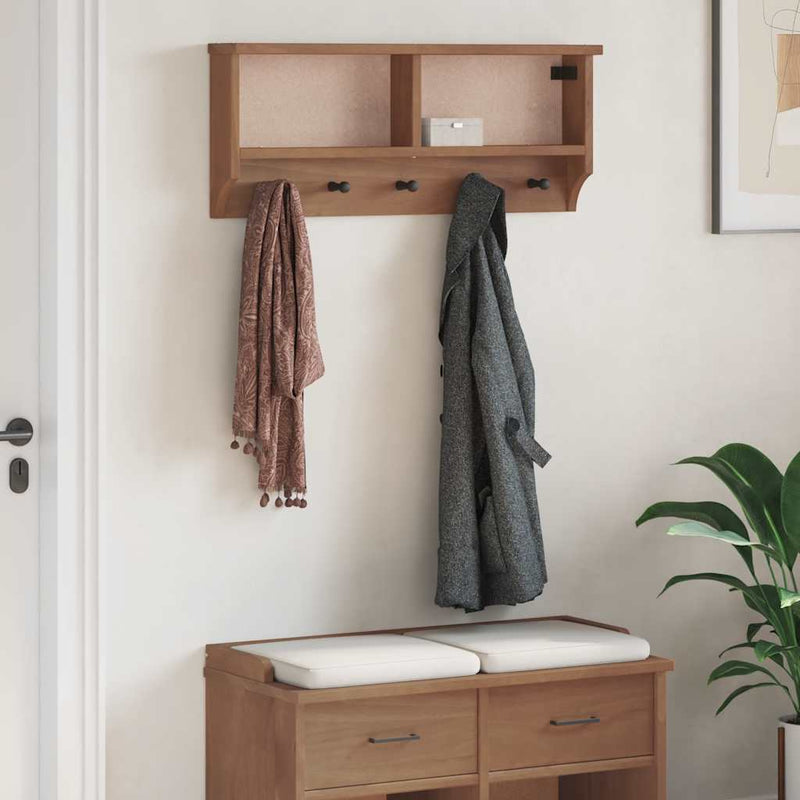 vidaXL SANDNES tömör fenyőfa falra szerelt kabátállvány 87x12x35 cm