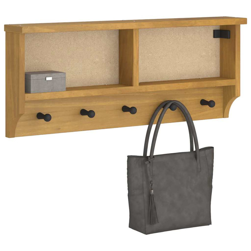vidaXL SANDNES tömör fenyőfa falra szerelt kabátállvány 87x12x35 cm