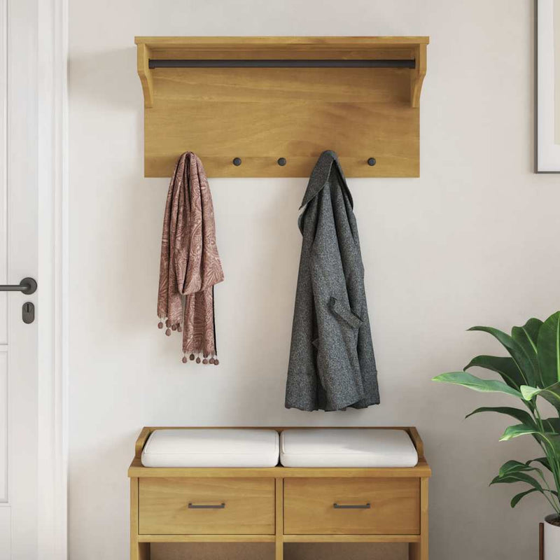 vidaXL SANDNES tömör fenyőfa falra szerelt kabátállvány 87x30x42 cm