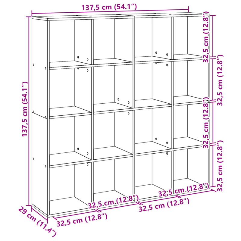 vidaXL sonoma tölgyszínű szerelt fa könyvszekrény 137,5 x 29 x 137,5cm
