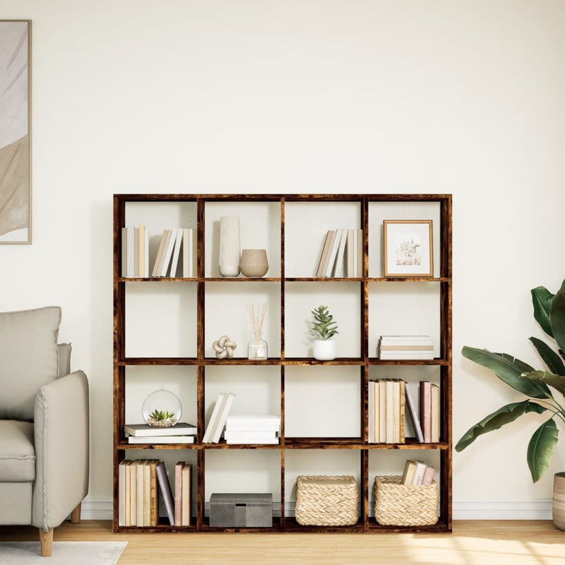 vidaXL füstös tölgy színű szerelt fa könyvszekrény 137,5x29x137,5 cm