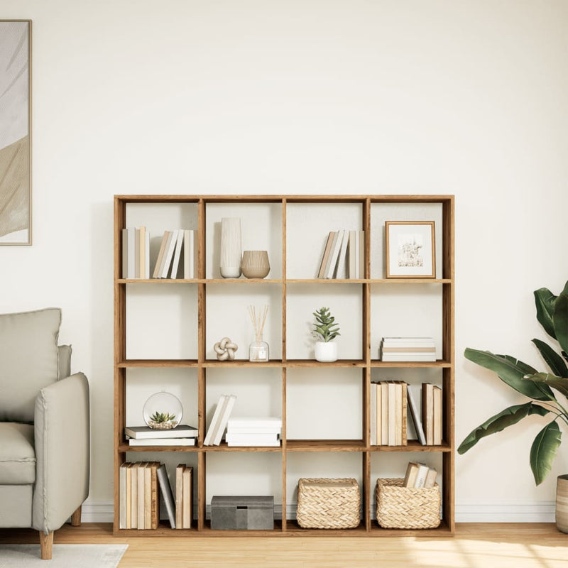 vidaXL kézműves tölgy színű szerelt fa könyvszekrény 137,5x29x137,5 cm