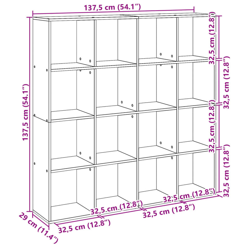 vidaXL kézműves tölgy színű szerelt fa könyvszekrény 137,5x29x137,5 cm