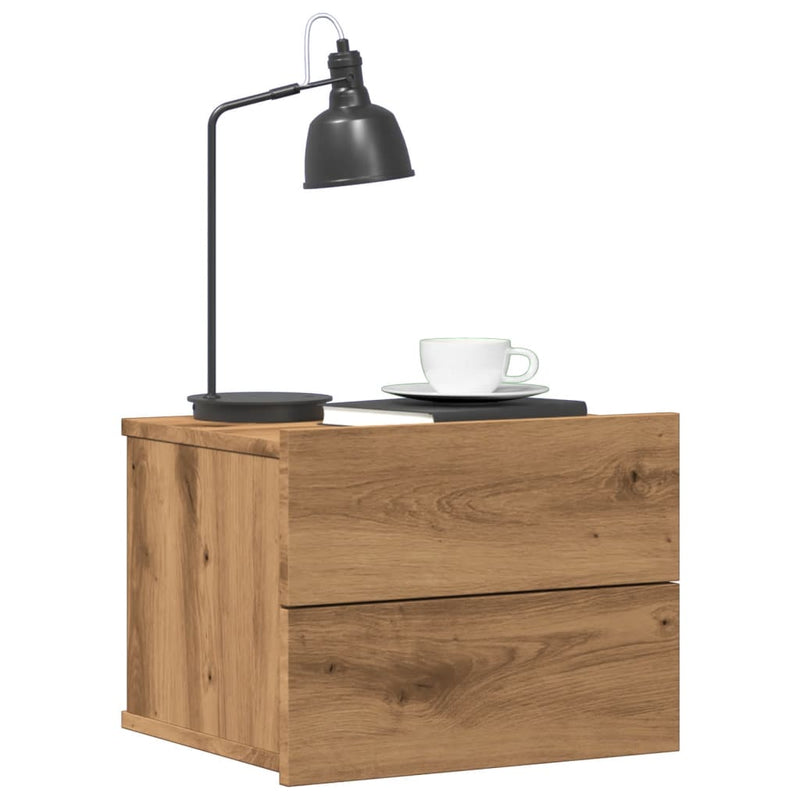 vidaXL 2 db kézműves tölgy fali szerelhető éjjeliszekrény 40x32x30 cm