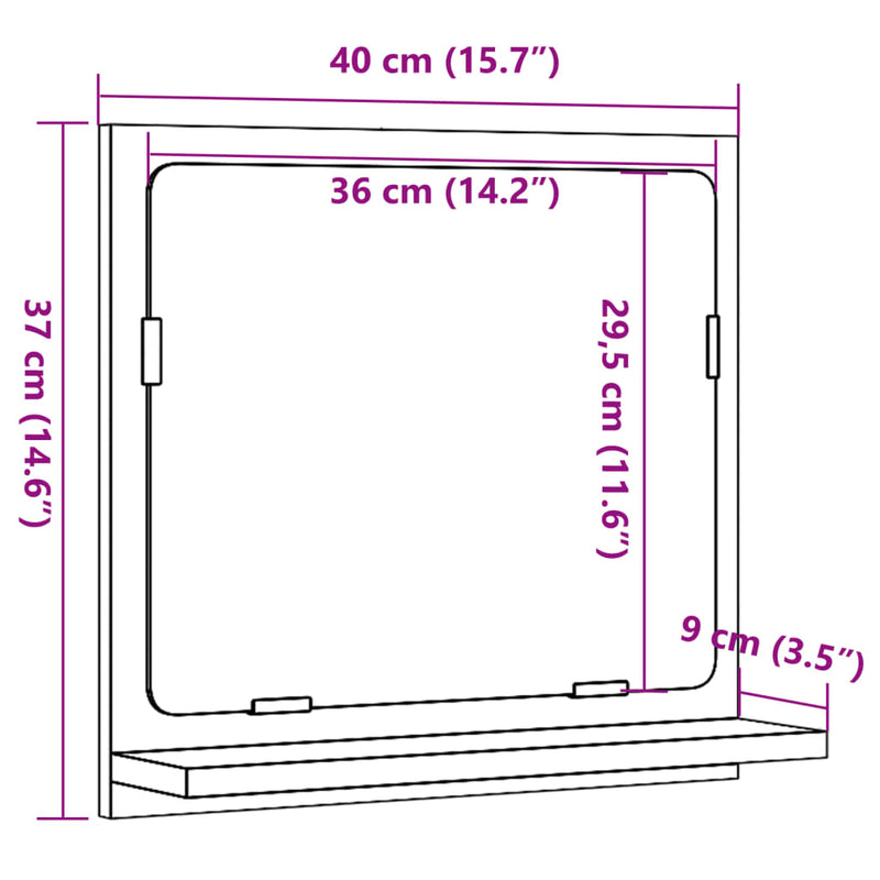 vidaXL sonoma tölgy szerelt fa tükrös fürdőszobaszekrény 40x11x37 cm