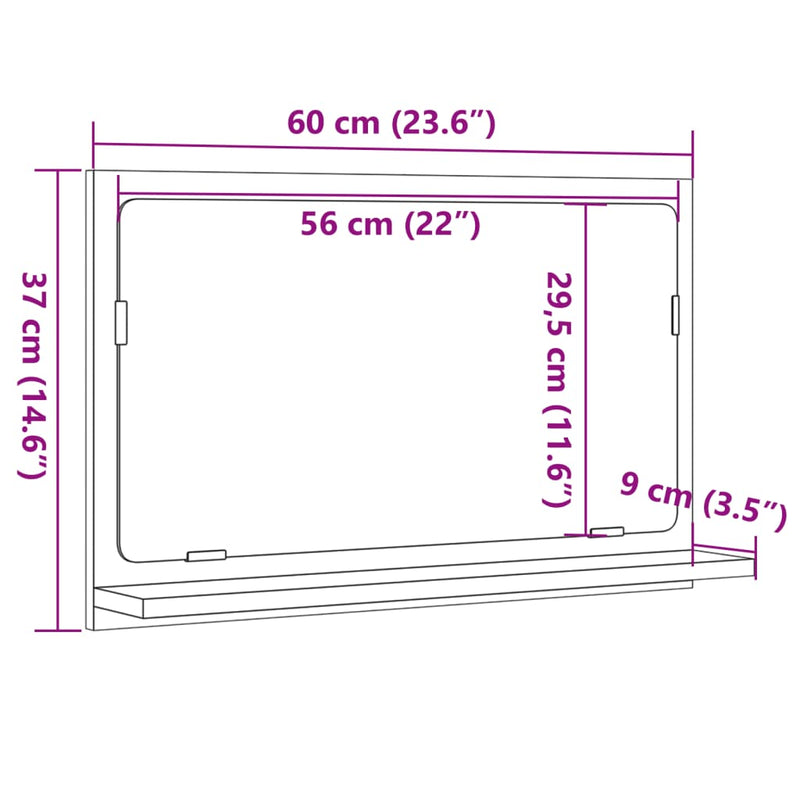 vidaXL sonoma tölgy szerelt fa tükrös fürdőszobaszekrény 60x11x37 cm