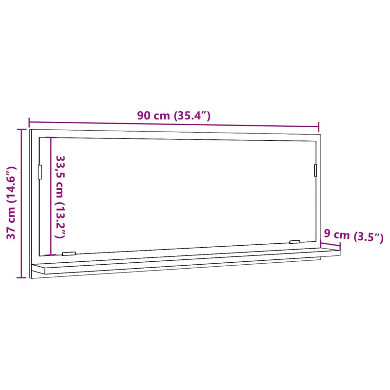 vidaXL betonszürke szerelt fa tükrös fürdőszobaszekrény 90x11x37 cm