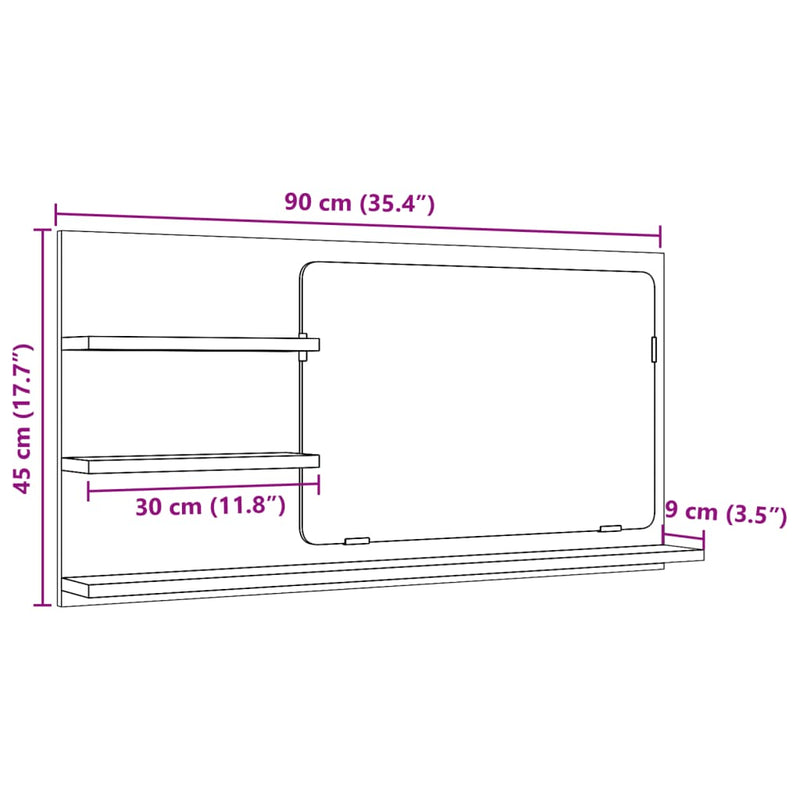 vidaXL antik fa színű szerelt fa tükrös fürdőszobaszekrény 90x11x45 cm