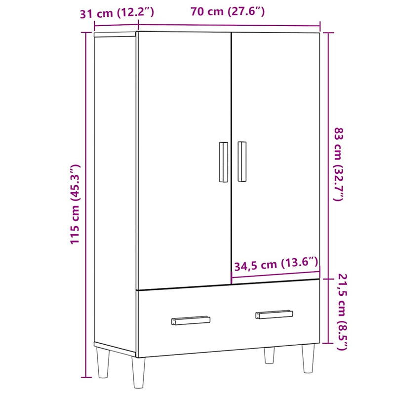 vidaXL Highboard régi fa 70x31x115 cm gépesített fa