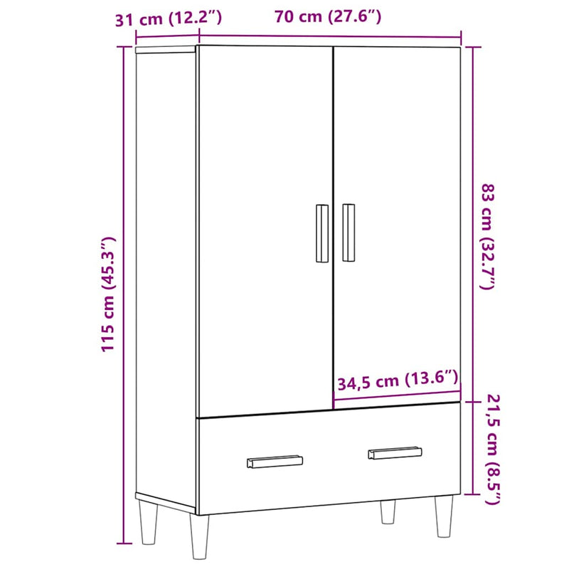 vidaXL Highboard artisan tölgy 70x31x115 cm gépi úton előállított fa