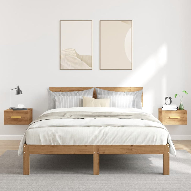 vidaXL 2 db kézműves tölgy fali szerelhető éjjeliszekrény 35x35x20 cm