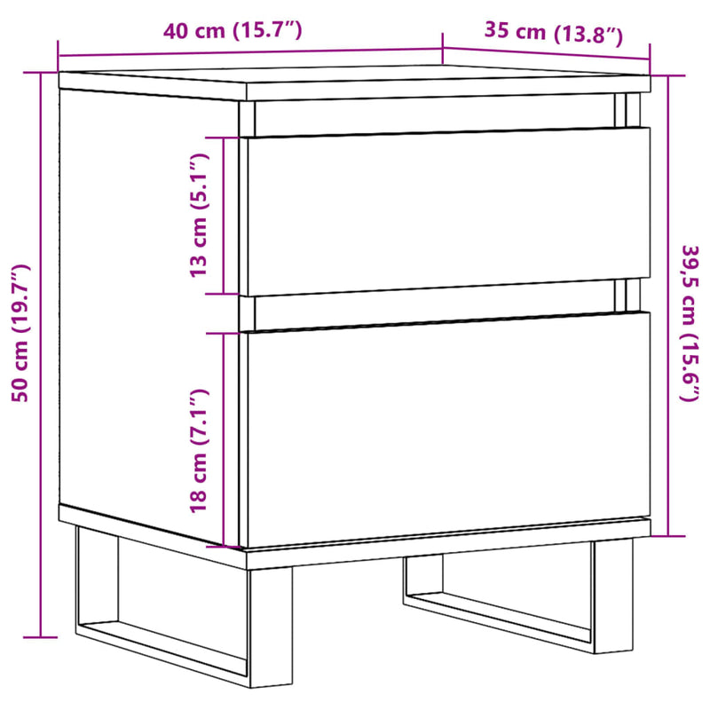vidaXL 2 db antik fa színű szerelt fa éjjeliszekrény 40 x 35 x 50 cm