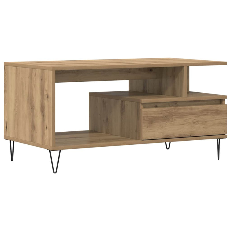 vidaXL kézműves tölgy színű szerelt fa dohányzóasztal 90x49x45 cm