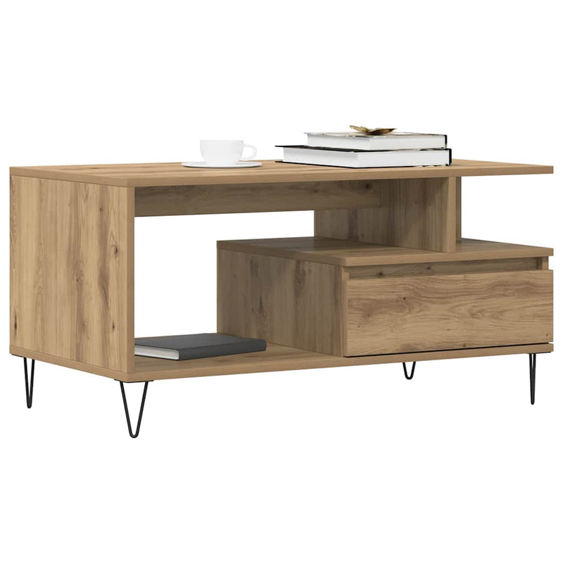 vidaXL kézműves tölgy színű szerelt fa dohányzóasztal 90x49x45 cm