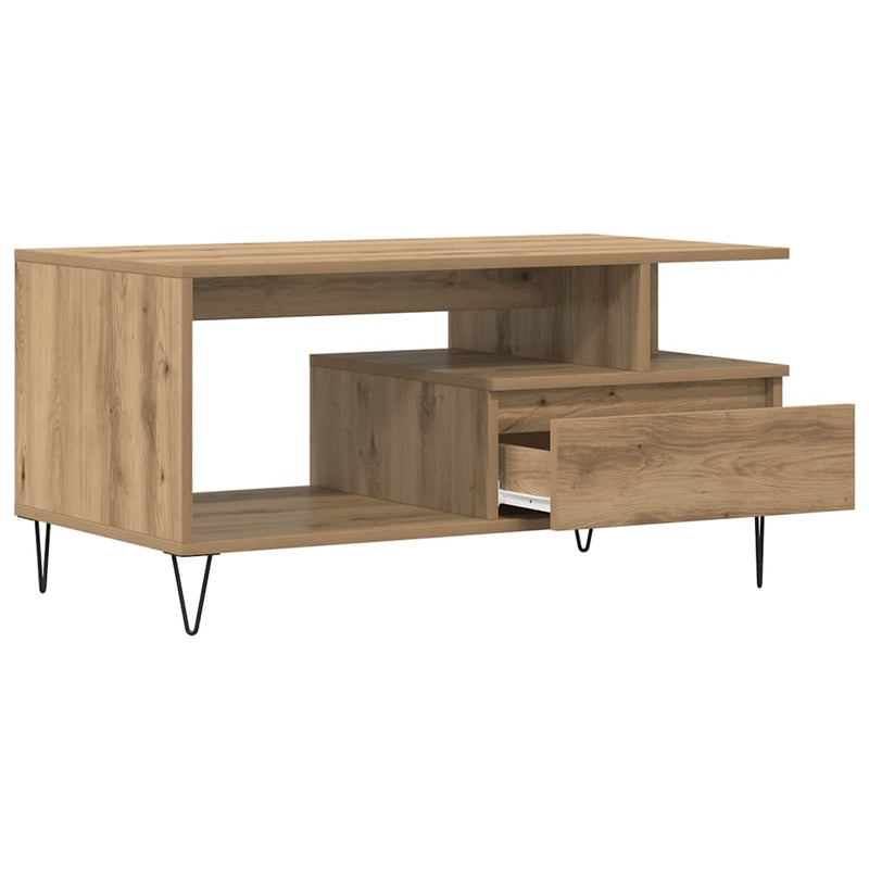 vidaXL kézműves tölgy színű szerelt fa dohányzóasztal 90x49x45 cm