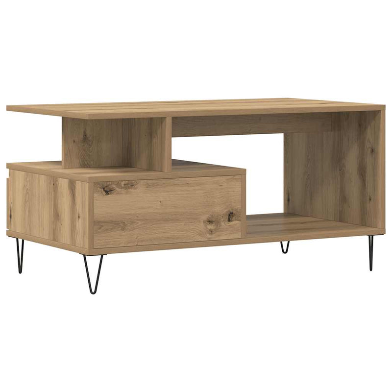 vidaXL kézműves tölgy színű szerelt fa dohányzóasztal 90x49x45 cm