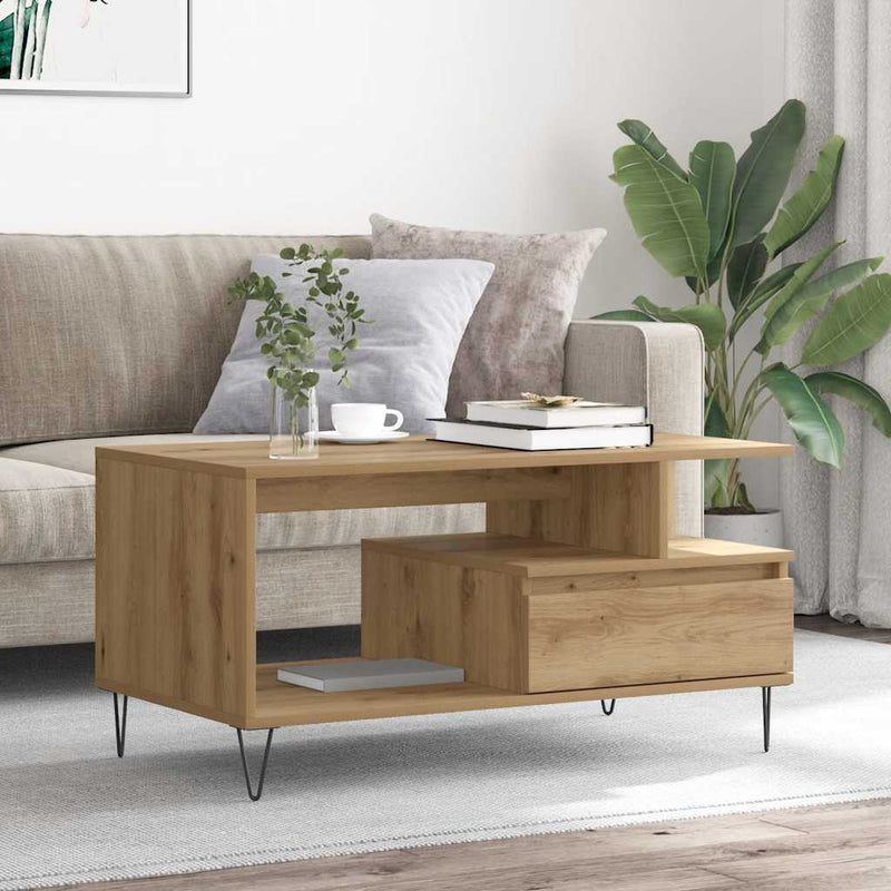 vidaXL kézműves tölgy színű szerelt fa dohányzóasztal 90x49x45 cm