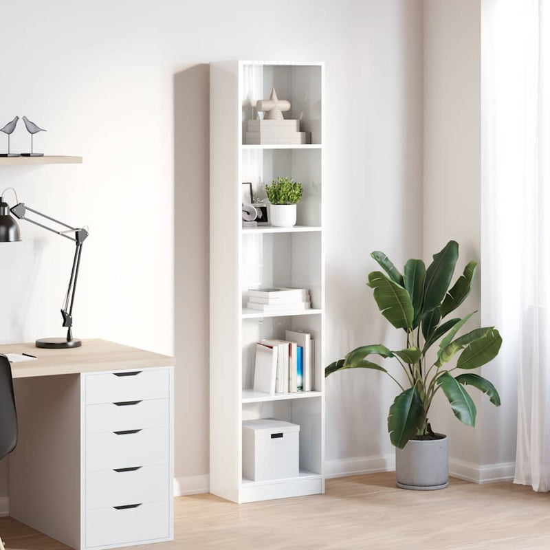 vidaXL magasfényű fehér szerelt fa könyvespolc 40 x 24 x 176 cm