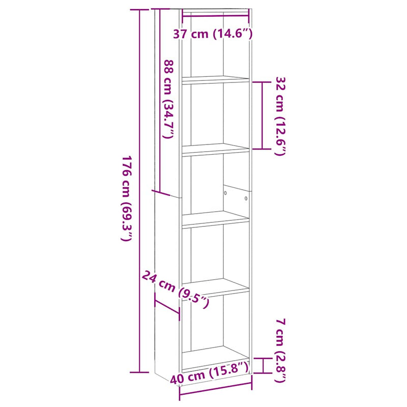 vidaXL magasfényű fehér szerelt fa könyvespolc 40 x 24 x 176 cm