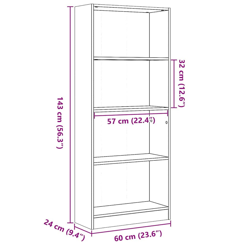 vidaXL magasfényű fehér szerelt fa könyvespolc 60 x 24 x 143 cm