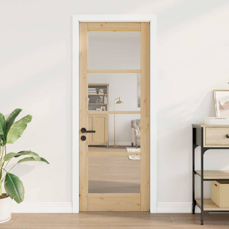 vidaXL Üveges Belső Ajtó Barna 73.5 x 198.5 cm Tömör fenyőfa és üveg