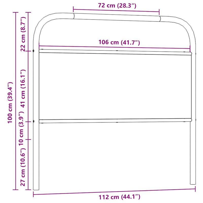 vidaXL fejtámla füstölt tölgy 107 cm acél és fűrészelt fa