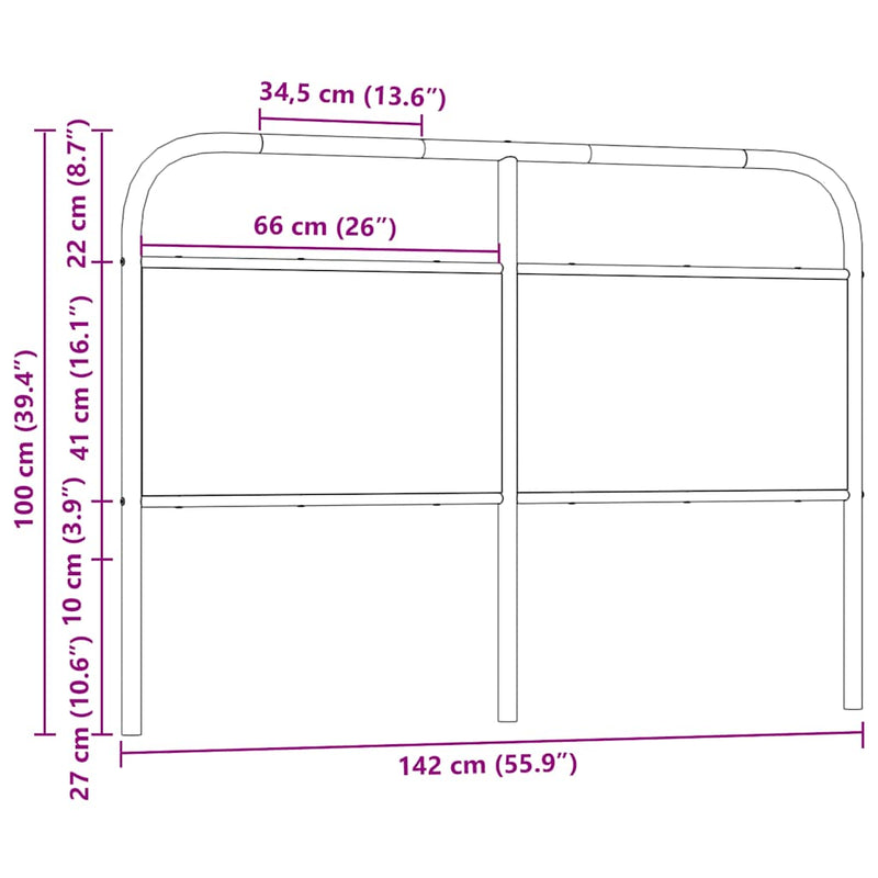 vidaXL fejtámla füstölt tölgy 135 cm acél és fűrészelt fa