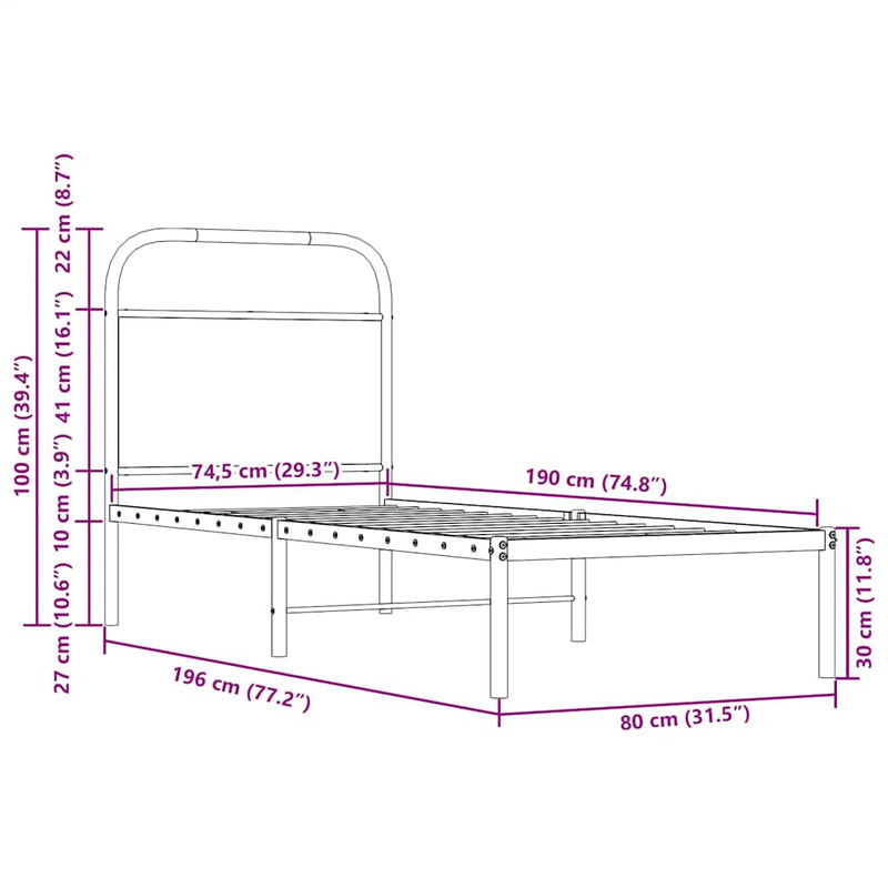 vidaXL fejtámla sonoma tölgy 75 cm acél és műfa