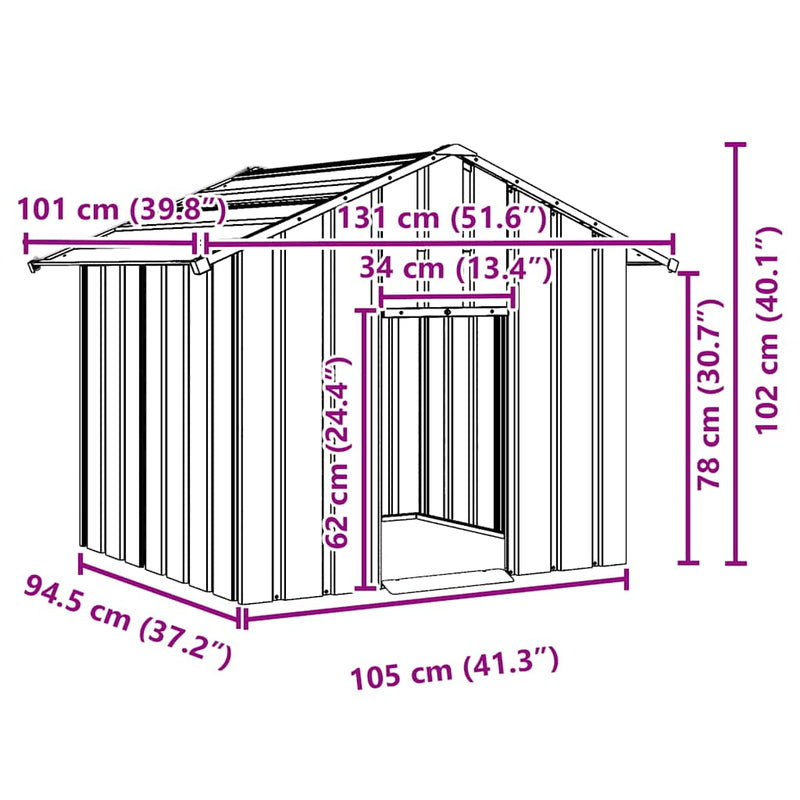 vidaXL Kutyaház tetővel 131x101x102 cm horganyzott acél