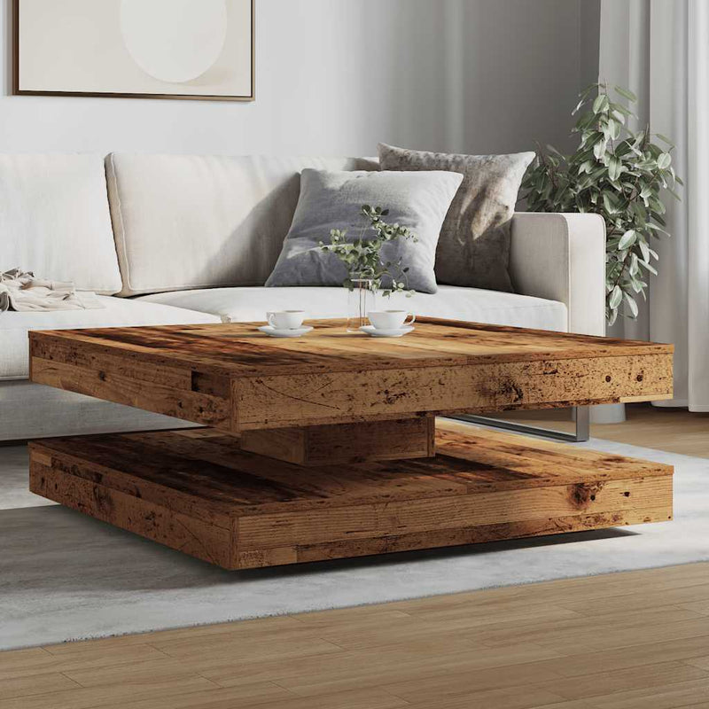 vidaXL antik fa dohányzóasztal 360 fokban forgatható 90x90x34,5 cm