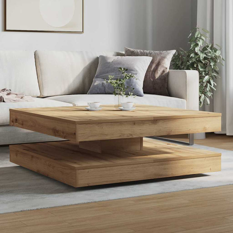 vidaXL kézművestölgy dohányzóasztal 360 fokban forgatható 90x90x34,5cm
