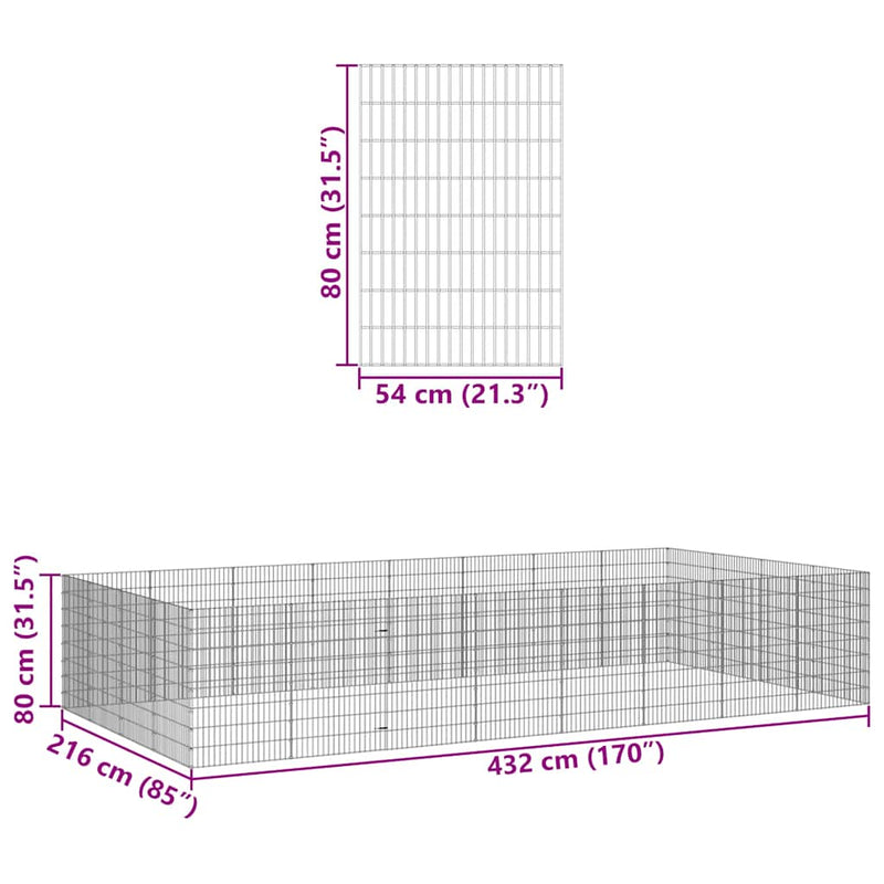 vidaXL 24 paneles horganyzott vas szabadon álló állatketrec 54 x 80 cm