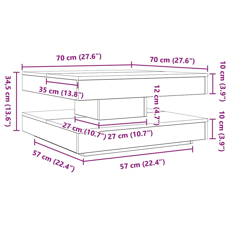 vidaXL betonszürke dohányzóasztal 360 fokban forgatható 70x70x34,5 cm