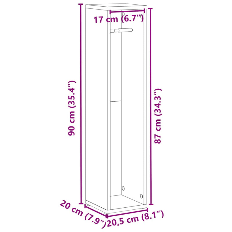 vidaXL fekete fürdőszobaszekrény tekercstartóval 20,5x20x90 cm