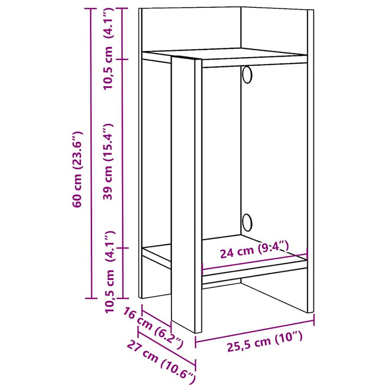 vidaXL 2 db fekete kisasztal polccal 25,5 x 27 x 60 cm