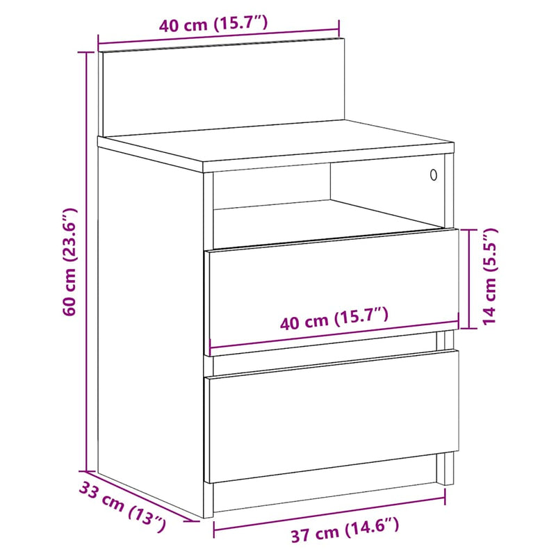 vidaXL 2 db barna tölgy színű éjjeliszekrény 2 fiókkal 40x33x60 cm